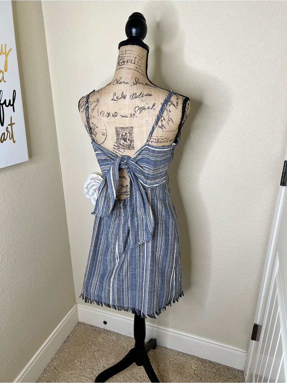 NTM: American Threads Blue Striped Tie Back Mini Dress Open Back Size Large - Picture 13 of 15
